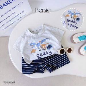 Set bộ tay ngắn áo cotton họa tiết khủng long Ready và quần short bé trai 1đến 7tuổi BERNIE H1025B55