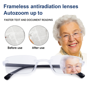 100°-700° Auto Focus Reading Glasses With Radiation And Blue Light Protection For Myopia And Hyperopia Frameless Cut Edges For Reading And Office Use​自动变焦老花眼镜