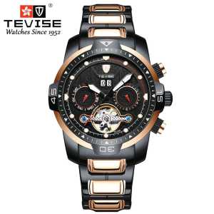 Jam Tangan Pria Eksklusif Full Automatic Tevise Chronograph Tourbillion Original Stainless Steel Tahan Air