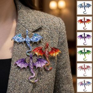 HEALMEYOU Colorful Rhinestone Enamel Flying Dragon Brooch Zinc Alloy Fantasy Dragon Crystal Wing Dragon Pin Versatile Gothic Animal Dragon Brooch Clothing Lapel Flower Accessory