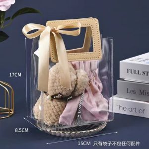 WITH BOW PVC Transparent Christmas Gift Bags Bulk Wedding Candy Bags Holiday Party Favor Goodie Bags Clear Festival Tote Packaging