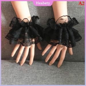 Heabety Lolita tay áo cổ tay còng Xù Hoa Đen ren đàn hồi Vòng đeo tay nữ thanh lịch găng tay ren ngắn Halloween