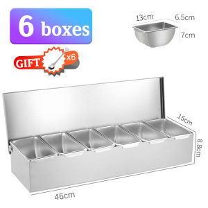 304 Stainless steel container with lid seasoning box stainless condiments organizer 4/6 Compartment stainless sauce organizer stainless food container with cover stainless sauce container Spices Storage Box Jar Box Household Kitchen Restaurant