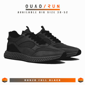 Sepatu Sneakers Pria QUADRUN Faux Mesh Breathable Gaya Sporty Casual Warna Black Grey Jumbo Big Size - Ukuran Besar (39-43) 44 45 46 47 48 49 50 51 52 Runzo Series