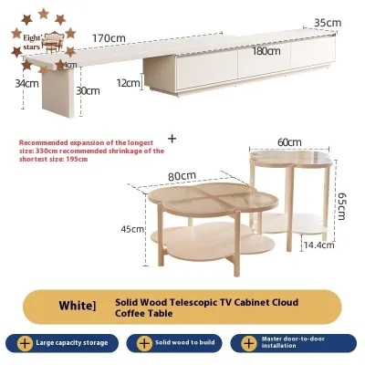 Retractable TV Cabinet Coffee Table Combination Small Living Room TV Console Solid Wood Floor Standing TV Cabinet