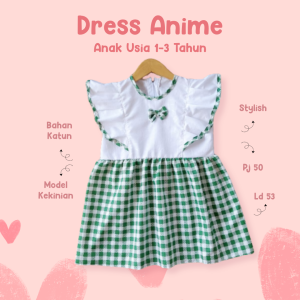 Dress Anak Perempuan Usia 1 2 Tahun// Dress Anime Motif Kotak/ Baju Anak Perempuan Lucu