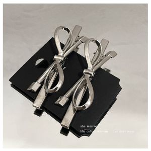 2PCS Sweet Girls Clip Silver Bowknot Duckbill Clip Hairpin Bangs Clips Hair Accessory