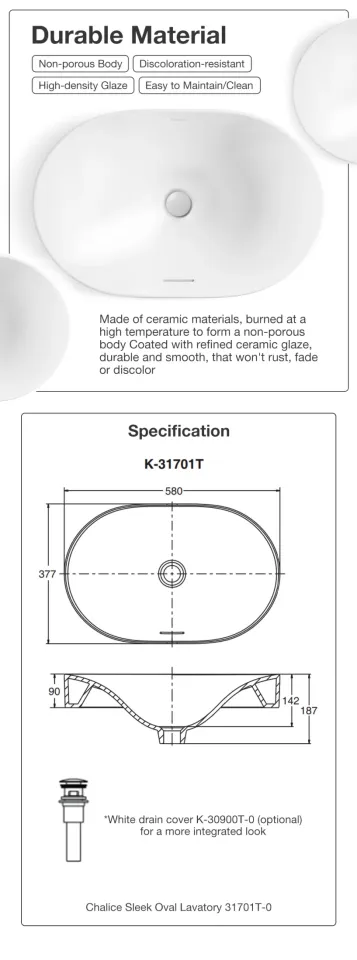 KOHLER Chalice Sleek Vessel Oval Countertop-Mounted Vessel