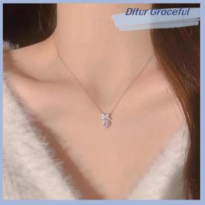 Ditur Pha Lê Zircon Bowknot Mặt Dây Chuyền Trái Tim Màu Hồng Trái Tim Phụ Nữ Cô Gái Thời Trang Thanh Lịch Xương Đòn Chuỗi Đối Với Phụ Nữ Đồ Trang Sức