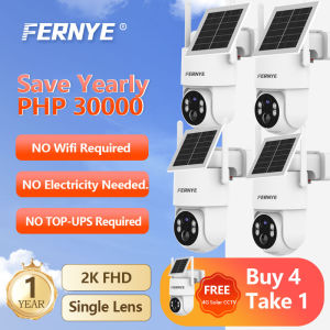 Buy 4 Get 1 Free | FERNYE S49 Solar 4G CCTV 2K 360° Single Lens Lifetime Free 4G Network No WiFi No Power Needed Wire‑Free Waterproof AI Motion Detection Infrared Night Vision