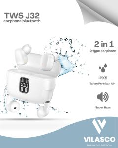 NEW TWS Earphone J32 Earbud In-Ear Headset olahraga Stereo Noise Cancelling 2 Pasang Dalam Satu Casing