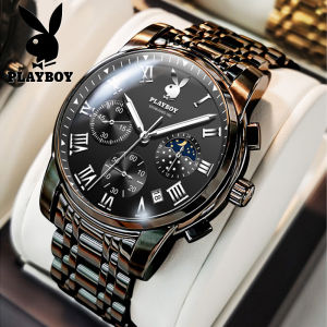 PLAYBOY นาฬิกา สำหรับผู้ชาย 2024 ใหม่ของแท้กันน้ำควอทซ์เคลื่อนไหวธุรกิจเหล็กกล้าไร้สนิมลำลองเรืองแสงวันที่