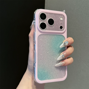 Glitter Bling Dopamine Semi Transparent Powder Blusher Halo Case for iPhone 17 16 15 Pro Max Shockproof Hard Cover Korea Girl
