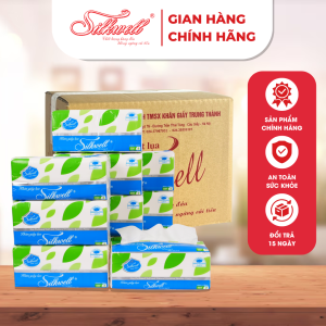 Thùng 9 gói Giấy ăn Silkwell 250 tờ 2 lớp khăn giấy rút lụa siêu mềm mịn siêu dai thấm hút tốt