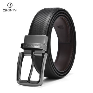 OKIMY Men Belt Outdoor Simple Belt Pin Buckle Belt Rotating Buckle Second-layer Cowhide Waistband Double-Sided Two-Color Belt Youth Sports Pant Belt Simple Nice Waistband