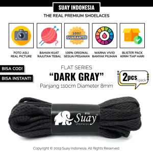 SUAY Tali Sepatu Gepeng Pipih Warna Abu Tua Panjang 110cm 8mm - Dark Gray FLAT Shoelaces