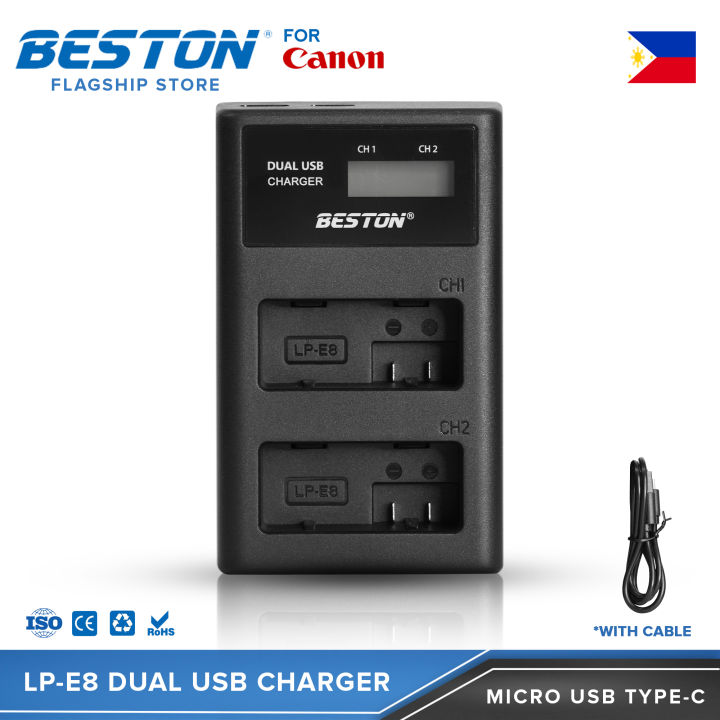 BESTON LP-E8 LCD Dual USB Charger with cable (Micro USB Type-C) for Canon  Camera Batteries LPE8 Lazada PH