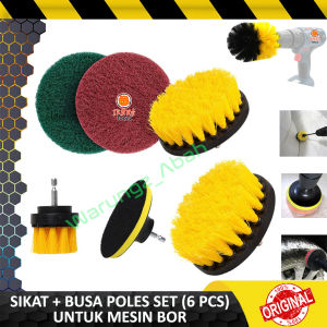 SIKAT KEPALA MATA BOR SIKAT BUSA LISTRIK GOSOK POLES PEMBERSIH KARPET VELG BAN JOK MOBIL PANCI DAPUR LANTAI KERAMIK PORSELEN PORCELAIN CLOSET KLOSET DINDING KAMAR MANDI TOILET WC SOFA ELEKTRIK POWER DRILL CLEANING HEAD BRUSH CLEANER KIT MULTIFUNGSI