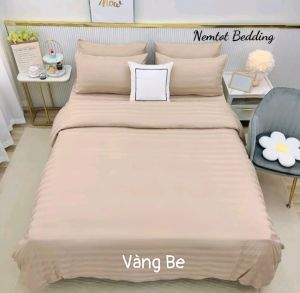 💎MÃ MÀU MỚI💎 Bộ Chăn Ga Gối Cotton Lụa Khách Sạn Sọc Vân Nổi 3F Cao Cấp Sang Trọng Mát Mềm Mịn _ Nemtot Bedding HCM