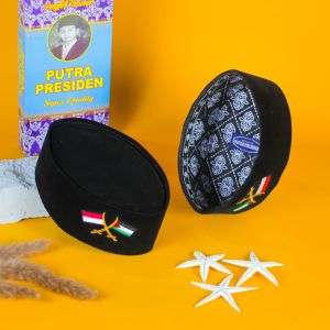 Peci Songkok Kopiah Hitam Logo Palestina Bordir Pedang Indonesia For Palestina Beludru Super Premium