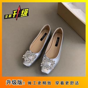 Free Shipping Evening Style Shallow-Toe Versatile Casual And Work-Appropriate Shoes Embellished With Rhinestones Elegant Silver Flat Shoes For Women