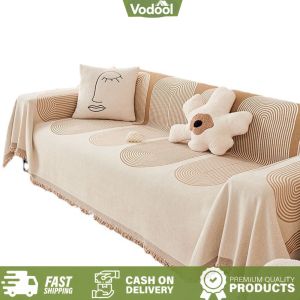 [VSC] Dust Proof Chenille Sofa Cover with Tassel Anti-cat Scratch Couch Towel for Hourse Four Season Living Room Couch Seat