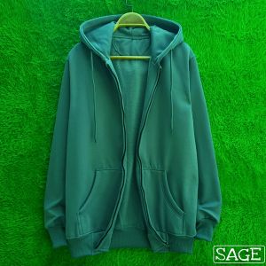 Jaket Hoodie Zipper Polos Hijau Sage
