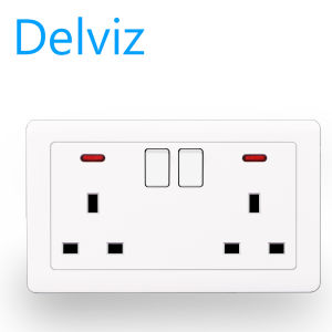Delviz(international brand) UK wall-mounted 13A power socket.Dual Tri-Port 2GANG Switch Control.Wall Socket Power Adapter UK Wall Socket