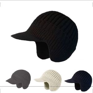 Men Winter Knitted Hat Outdoor Cycling Ear Protection Warmth Peaked Cap Casual Fashion Sunhat Bomber Hats Short Brim Ear Protection Men Knitted Cap Cycling Winter Warm Beanies Hat Outdoor Ski Baseball Cap