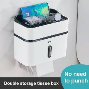 Toilet Paper Holder Box Plastic Bath Waterproof Wall Mounted Storage Bathroom Tissue Dispenser