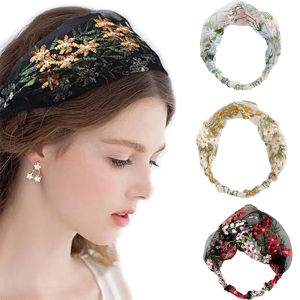 XINSU38 Wide-Brimmed Women Floral Face Wash Lace Korean Hair Band Headdress Hair Accessories Turban Headband