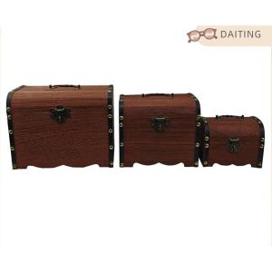 DAITING กล่องเก็บของมีค่าสไตล์วินเทจ1ชุดหีบสมบัติไม้พร้อมล็อคกระปุกออมสินกล่องเคสสำหรับตกแต่งบ้าน