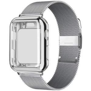 JANSIN Magnetic Loop Strap +Case compatible with apple watch 7 straps 45mm 41mm watch band 40mm 44mm 38mm 42mm Metal Belt bracelet compatible with apple watch series 7 SE 6 5 4 3 2 1 strap