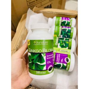 Viên Uống Bổ Não Tăng Cường Trí Nhớ Tuần Hoàn Não Trunature Ginkgo Biloba 120mg (Bill Mỹ) 340 Viên - - Giúp giảm các triệu chứng liên quan đến tuần hoàn máu kém như chóng mặt đau đầu ù tai tê bì tay chân. - Giúp ngăn ngừa hoặc làm chậm quá trình suy