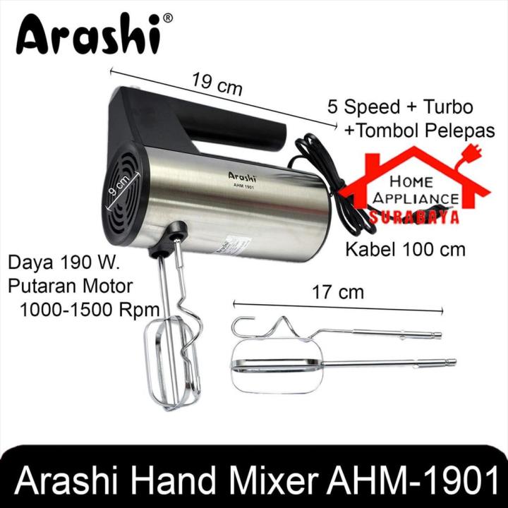 Arashi Hand Mixer Tangan Body Stainless Steel Speed Turbo 190