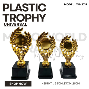 Universal Plastic Gold Trophy Set Of 3 Height 25 cm/23 cm/21 cm ( YG-279 )( Customize Avaiable )