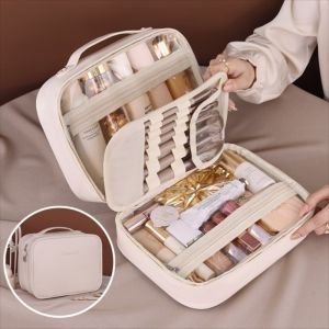 STARGOODS Zipper Double Layer Cosmetic Bag Luxury Large Capacity Portable Toiletry Bag Casual Transparent Pouch Make Up Storage Organizer Data Cable Storage