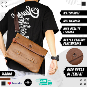 Tas selempang pria kulit import premium multifungsi anti air terbaru Latte AA49
