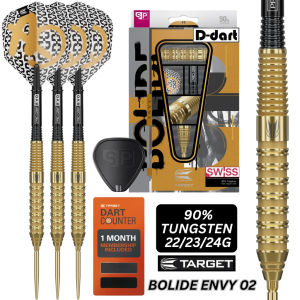 TARGET STEEL TIP DARTS - 22G/23G/24G BOLIDE ENVY 02 (SWISS) SP 90%TUNGSTEN DART SET