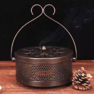 Luckin Mart Fireproof Mosquito Coil Box Iron Mosquito Coil Holder Classic Sandalwood Stove with Handle