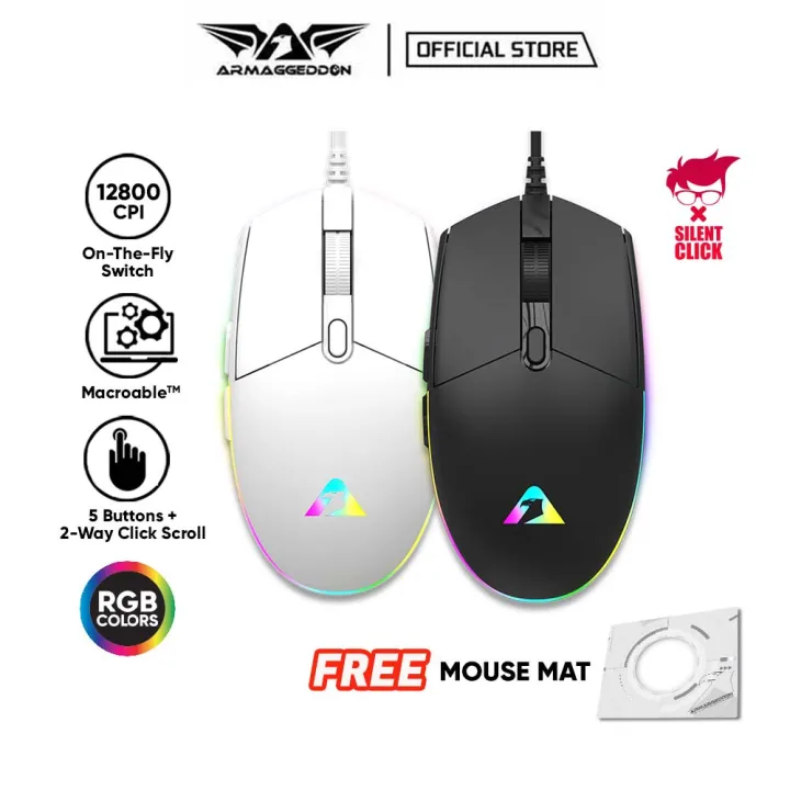 Armaggeddon Raven 3 Sigma Stealth Wired RGB Silent Gaming Mouse | 12800 CPI | Free MouseMat