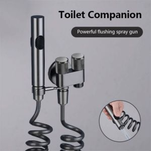 NEXASHOP Stainless Steel Material Handheld Bidet Sprayer Double Outlet Pressurized Spray Bathroom Bidet Set Portable Hand-held Design Toilet Cleaning Bidet Sprayer Bathroom Cleaning