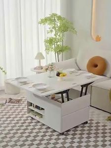 Multifunctional Lifting Coffee Table with Storage Assembled Dual-Use Foldable Cream Style Side Table Living Room Small Apartment Modern Simple Home Folding  Small Coffee Table with Wheels