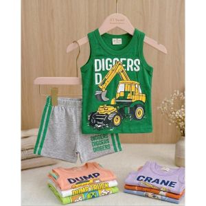 EST20A7 - SANDO SUMMER COTTON TERNO SHORTS BLUEY EXCAVATOR DINOS 1-5YO