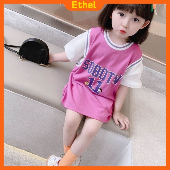 GNFG sports tshirt dress for kids baby girl tops long Fake Two-Piece  t-shirt Jersey Lakers 11 Korean Version basketball 24 Kobe Children 
