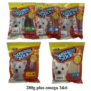 สติ๊กไก่ สูตรแข็ง อร่อย เคี้ยวสนุก เสริมโอเมก้า 3&6 by Pet8 sasami Jerky plus omega 280g พร้อมส่งเก็บปลายาทาง