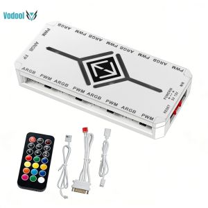 Multi-Channel PWM ARGB Fan Hub Adapter 1 to 9 with Remote Control for Computer Case Fans