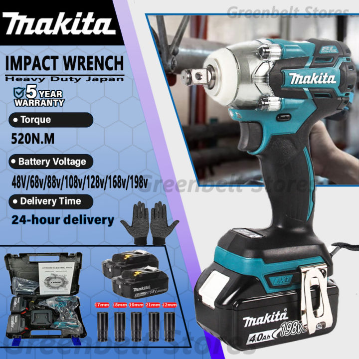 MAKITA Japan Brushless Electric Impact Wrench heavy duty 48V 198V Original Rechargeable Portable Cordless Electric Tools Socket Set 4-Speed 1/2" Sq Drive With 2 Batteries