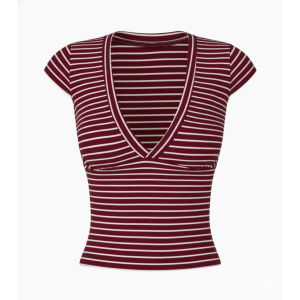 [SIMPLE GIRL] Andy Top - Áo Thun Cổ Tim Nhún Ngực Kẻ Sọc Đỏ Ôm Body Tay Ngắn Hack Dáng Cực Slay Chất Cotton Mịn