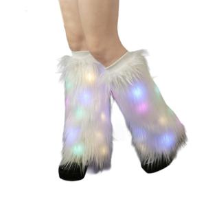 LED Furs Leg Warmer Winter Furry Long Boot Cuffs Fuzzy Shoe Cover Party Costume for Holiday Festival Performances Play